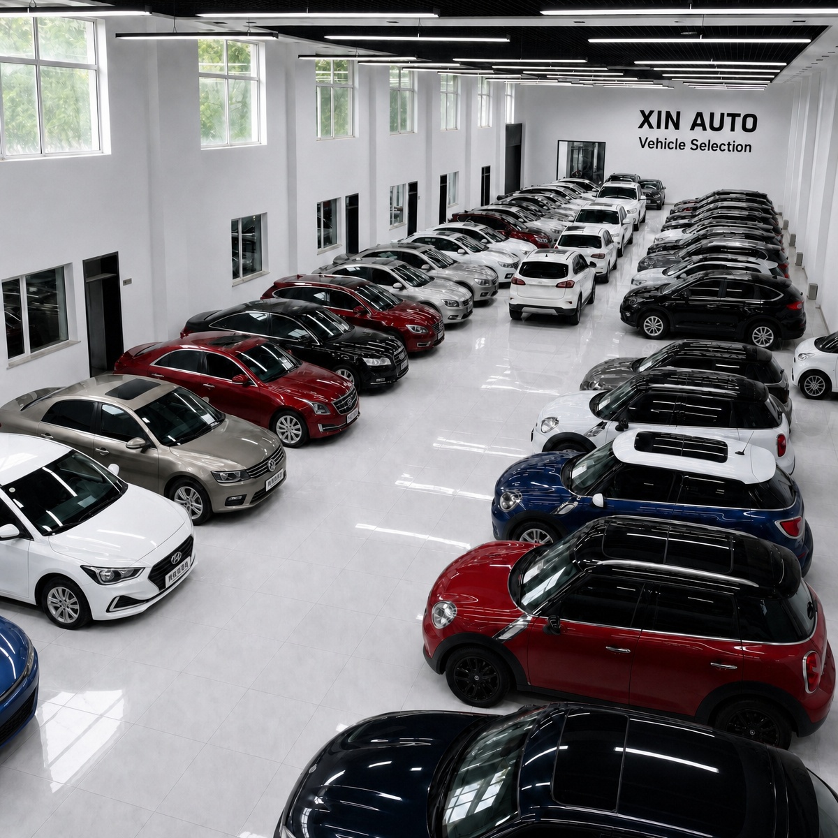 Inventory depth showing full row of vehicles